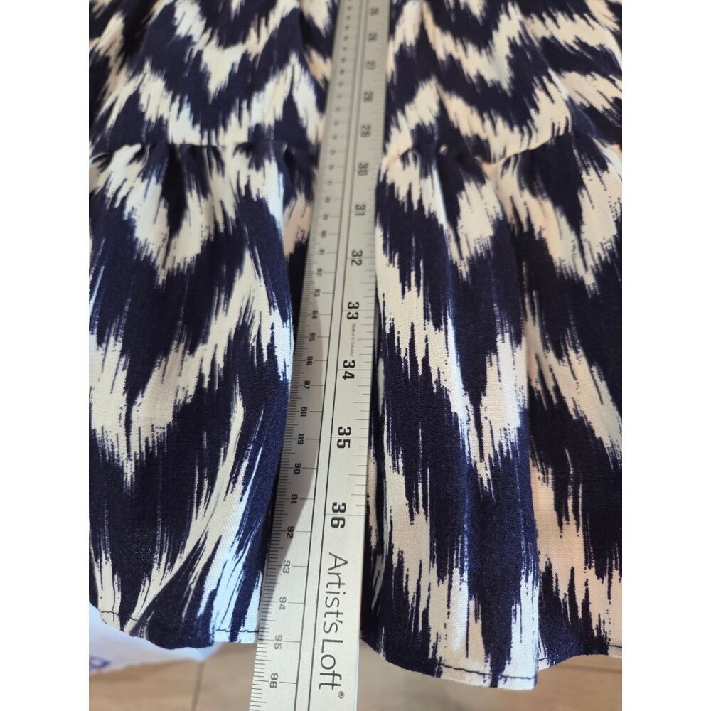 Pomander Place Navy Ikat Kenzo Mini Dress Medium Empire Waist Swing Boho Preppy - Picture 11 of 11